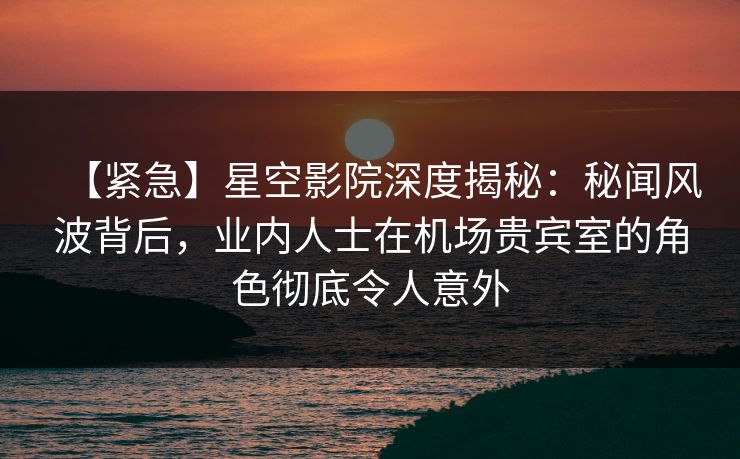 【紧急】星空影院深度揭秘：秘闻风波背后，业内人士在机场贵宾室的角色彻底令人意外
